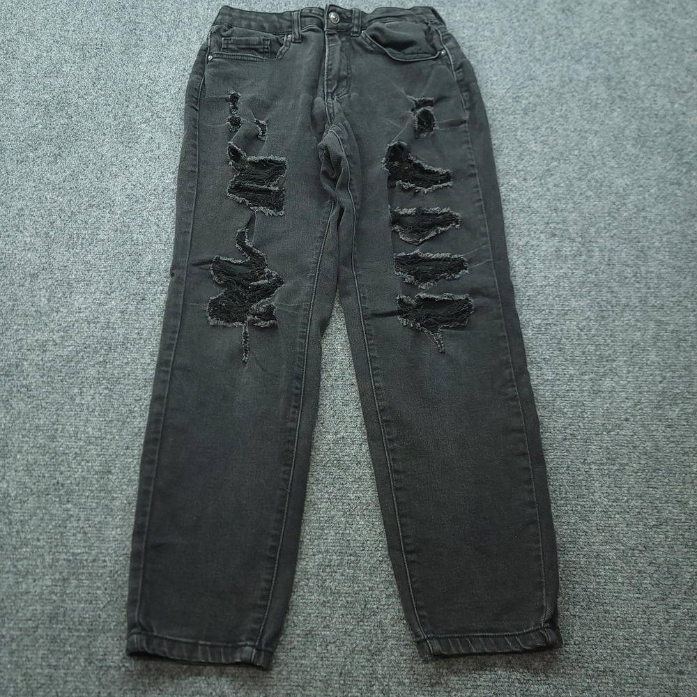 Wax Jean Black Distressed Ripped Denim Jeans 90252 Size 1/25
